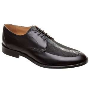 Mi Amuleto » Zapato Exótico Artesanal Mexicano Blucher de Floreta en Mantarraya Reyna y Vacuno Negro