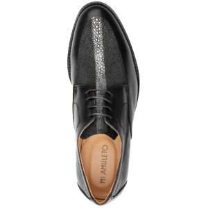 Mi Amuleto » Zapato Exótico Artesanal Mexicano Blucher de Floreta en Mantarraya Reyna y Vacuno Negro