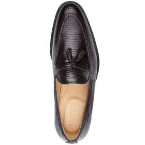 Mi Amuleto » Zapato Exótico Artesanal Mexicano Mocasín de Vestir con Motas Lizard Negro