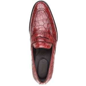 Mi Amuleto » Zapato Exótico Artesanal Mexicano Mocasín de Vestir Cocodrilo Tinto