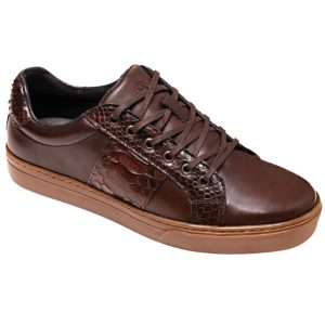 Mi Amuleto » Zapato Exótico Artesanal Mexicano Tenis Pitón y Vacuno Café Franja Lateral