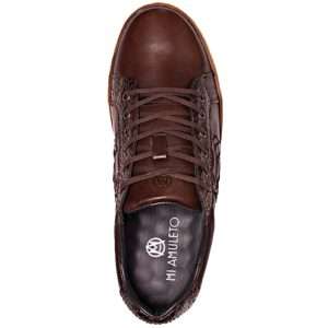 Mi Amuleto » Zapato Exótico Artesanal Mexicano Tenis Pitón y Vacuno Café Franja Lateral