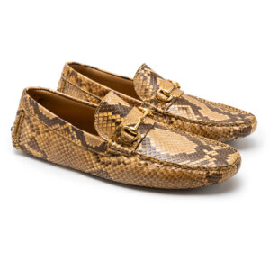 Mi Amuleto » Zapato Exótico Artesanal Mexicano Mocasin piton beige con herraje dorado